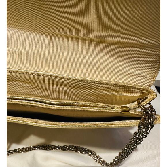 Vintage Metallic Gold Evening Clutch/Purse Gold Chain Shoulder Strap letter “FRH - Picture 8 of 12